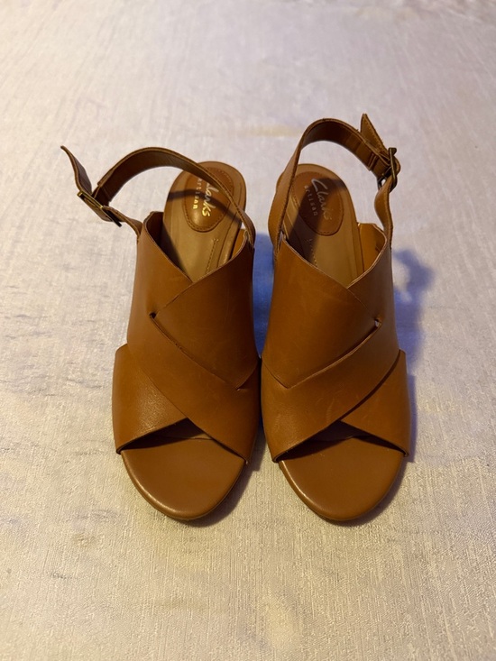 Clarks Shoes - Clarks Women's Brown Leather Crisscross Slingback Sandal Heels